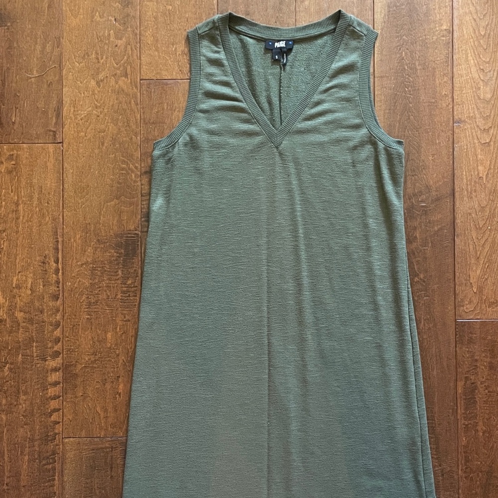 PAIGE Olive Green V-Neck Sleeveless Knit Dress